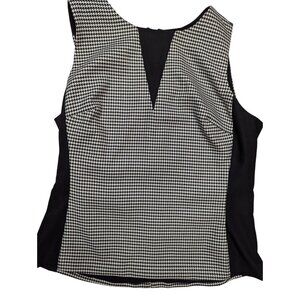 White House Black Market hounds tooth dart back zip up sleeveless top size 10
